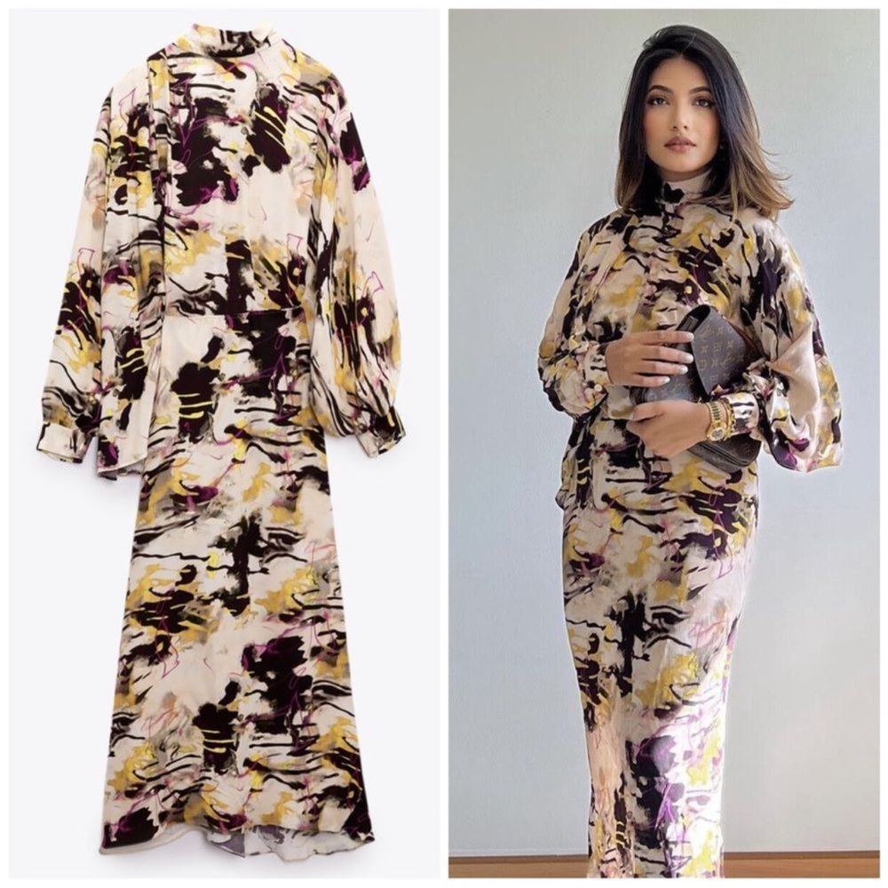 Zara Dress Printer Midi Multicolored New with tags
